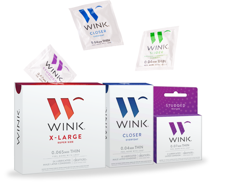 Assorted Wink Condom Boxes and Wrappers