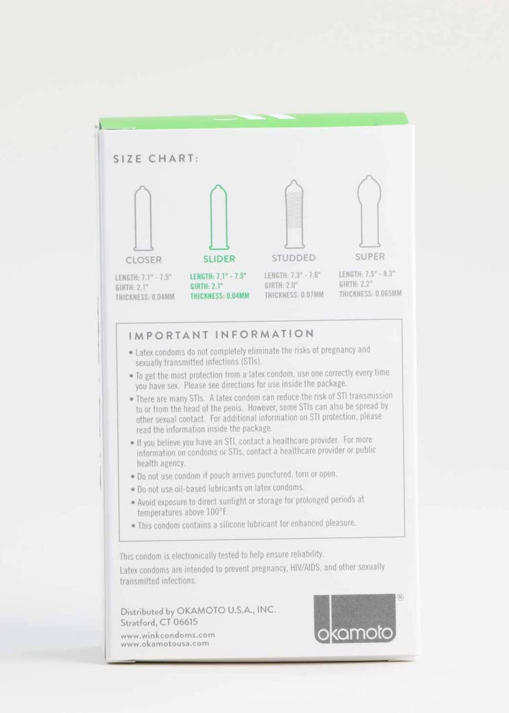 Wink Condoms Slider - 10 Pack - Back of Package